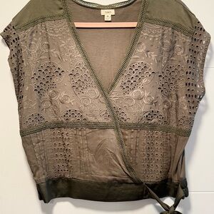 Anthropologie Women's Olive Green Wrap Top